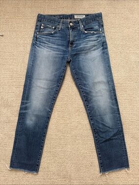 AG Adriano Goldschmied Men’s Distressed Mid-Blue Slim Jeans